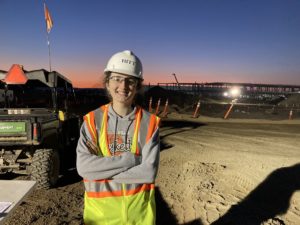 Anna at sunrise on a construction site