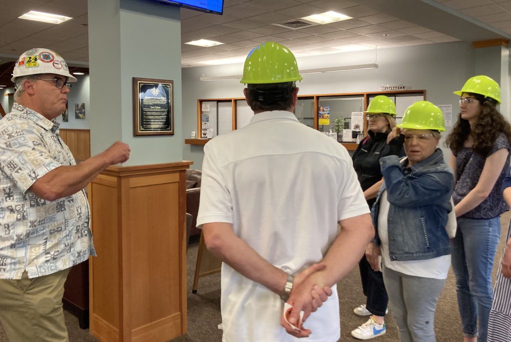 Mike Hawes giving members of the CSPP a tour of the Pacific Northwest Carpenter's Institute after reconnection lunch